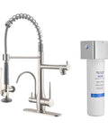 GIMILI 3 in 1 Commercial Kitchen Faucet with Water Filter System in brushed nickel, featuring a spray head and separate drinking faucet.