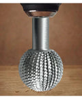 Top Shelf Steel Rotary Burr, 41.2mm Ball End Mill For Wood Carving And Engraving, close-up of polished steel grinding bit.