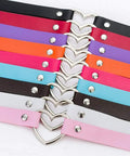 Genuine PU Leather Love Heart Choker Necklace For Men Women With Rugged Gothic Chain Adjustable Collar in various colors.