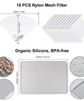 Must Have All In One Resin 3D Printer Tools Kit showing 10-piece nylon mesh filter and silicone pad for precise pouring and quality prints.