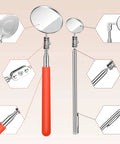 Three Piece Telescoping Inspection Mirror Set With Adjustable Round Mirrors In Orange, a go-to tool shown with extendable handles
