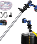 Imoynbr 92Cm Stainless Steel Cordless Electric Oil Drum Pump For Diesel Kerosene And Hydraulic Oil Transfer with accessories.