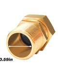 Close-up of Two 1/2 Inch NPT Brass Pipe Fittings Male Threaded Hex Nipples Pack Of 2 For Gas Lines, showing 0.59-inch size