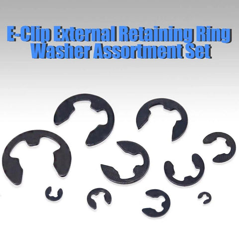 Must Have External E Clip Retaining Ring Washer Assortment Kit In Alloy Steel, Heat Treated For Tough, Reliable Build, 300 Piece Multi Size Set