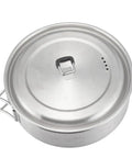 Top view of a stainless steel pot from the Campfire 2 Pot Wood Burning Camping Stove Set For 4 Plus People Outdoor Kitchen Kit