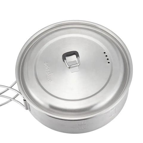 Top view of a stainless steel pot from the Campfire 2 Pot Wood Burning Camping Stove Set For 4 Plus People Outdoor Kitchen Kit