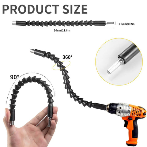 Flexible Drill Bit Extension Set With 105 Degree Right Angle Drill Attachments Reaches Tight Corners And Narrow Spaces size chart.