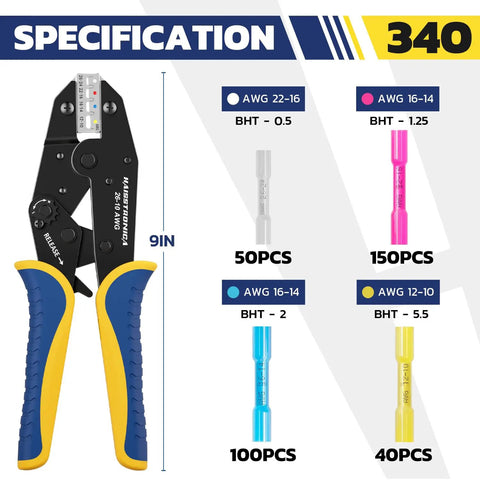 340 Piece Heat Shrink Wire Connector Set With 9 Inch Crimping Tool And Organizer Marine Grade Waterproof