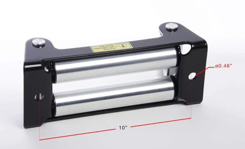 Front view of Heavy Duty 10 Inch Winch Roller Fairlead For Recovery And Off Road Trucks Protects Cable From Wear Compatible With Winches 8,000 To 17,500 Lb Durable Aluminum Construction
