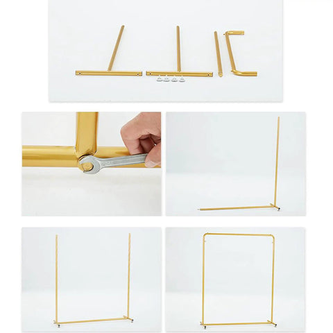 Heavy Duty Industrial Clothes Rack With Golden Floor Standing Coat Stand assembly process