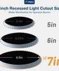 7 inch Recessed Light Cutout Size visual, comparing sizes for Six Pack Seven Inch 5CCT Ultra Thin Led Recessed Ceiling Downlights Offering Five Adjustable White Temperatures For No Sweat Installation And Long Lasting Brightness.