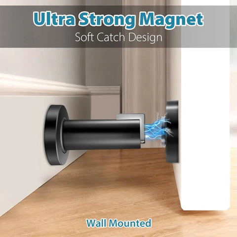 Magnetic Door Stop 2 Pack Heavy Duty Stainless Steel Door Catch and Holder Wall or Floor Mount Black Keeps Doors Open Firmly