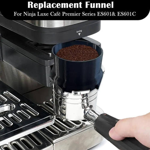 Portafilter Funnel For Ninja Luxe Espresso Machines Barista Grade Anti Splash Reusable Dosing Ring Replacement Coffee Funnel Compatible With ES501 ES601 ES655CO Luxe Series Home Cafe Dessert Shop Accessory installed on machine