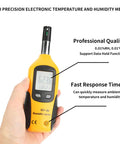 2 In 1 Temperature Humidity Meter Portable Digital Hygrometer Thermometer With Wet Bulb Dew Point Double Display held in hand
