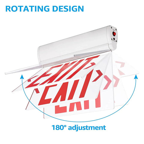 Red Emergency Exit Sign UL 924 LED Edge Lit, Battery Backup, Double Sided With Rotating Acrylic Panel, Pro Grade Hardwired Mountable Ceiling Wall Side, 120 277V AC, Damp Rated, Pack Of 2