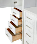 Top Notch 68 Inch Bathroom Vanity Set Packs 48 Inch Single Sink Base And 20 Inch Linen Cabinet Built Tough From Solid Wood With Smooth Water Resistant Finish Plus Sleek Carrara White Quartz Countertop Storage showing white drawers with smooth finish.