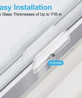 Transparent Sliding Shower Door Bottom Track For 7/16 Inch Glass No Sweat Setup with installation details and fitting guide.