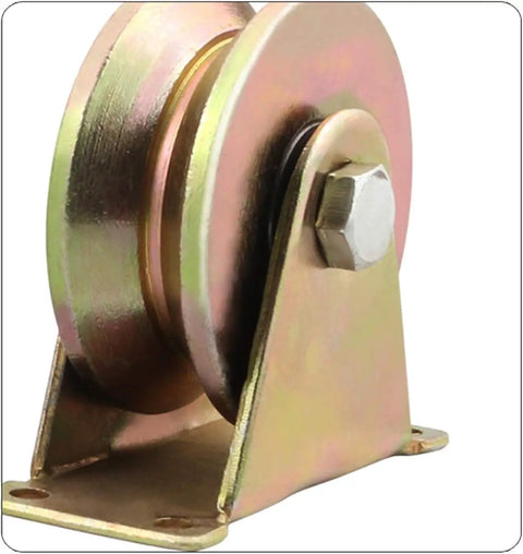 Rock Solid V Groove Caster Wheel Built Heavy To Glide Smooth On Barn Door Tracks Or Industrial Carts Featuring Rust Resistant 45 Steel Rollers angled view with steel construction.