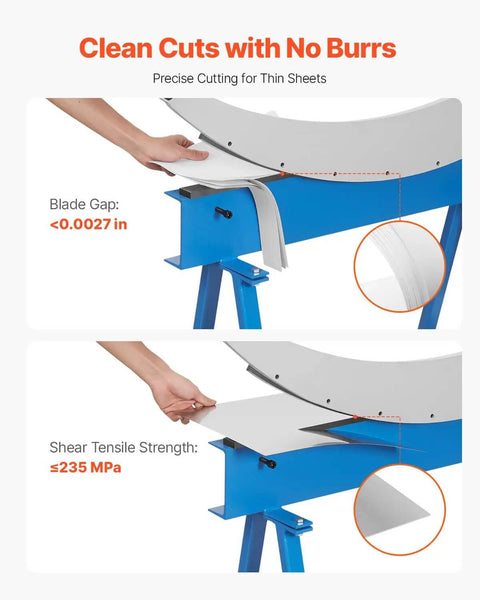 Beefy Hand Plate Shear 31.5 Inch Max Cutting Length Manual Sheet Metal Cutter with T10 Blades demonstrating clean cuts with no burrs
