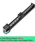 Slick T Style Linear Guide Rail Motorized Slide Table with 300mm stroke, Nema11 stepper motor for precise Z axis alignment.
