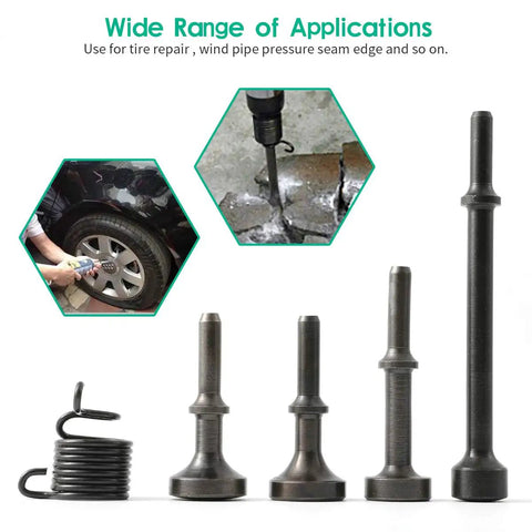 5 Piece Smoothing Pneumatic Air Hammer Chisel Bits Kit With 4 Pro Grade Bits And Spring Alloy Steel Flat And Spherical Heads