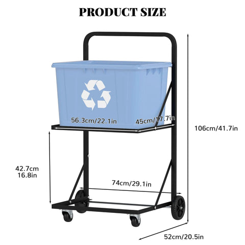 Ultra Heavy Duty Metal Recycling Cart With Butter Smooth Rolling Casters Dual Tier Premium Rust Resistant Steel Bin Stand dimensions and blue recycling bin.