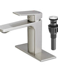 Brass Bathroom Faucet In Brushed Nickel Finish, No-Fuss Single Handle, 1 Or 3 Hole Install, Pop Up Drain, 6-Inch Deck Plate Included