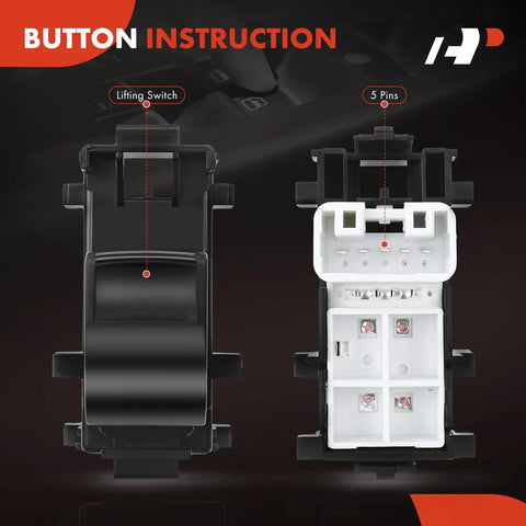 Power Window Switch For Scion XB TC And Toyota Models Including Highlander Matrix Camry Corolla RAV4 Sequoia Tacoma Tundra Yaris Front Right Or Rear Passenger Side Drop In Replacement 8481052030 8481006060, close-up showing buttons and 5-pin connection