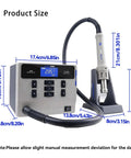 Pro Grade Lead Free Hot Air Gun Soldering Station With Digital Display 1000W Rework Kit dimensions and control panel view