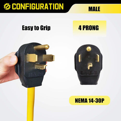 Heavy Duty Nema 14-30 To 14-50 R Ev Charger Adapter Cord With Slick Grip Handle And Solid Copper Build For Tesla Drivers with 4 prong setup