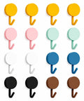 Sixteen Pack Dead Easy Colorful Adhesive Wall Hooks Self Stick Strong Tape No Drill Renter Friendly Low Key Decorative Style showcasing various colors.