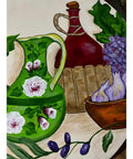 Hand Painted 13 Inch Lazy Susan With Wine And Fruit Design, Bamboo Turntable Serving Tray For Kitchen Table Or Spices, 360 Degree Rotating Organizer Must Have with wine jug and grapes.