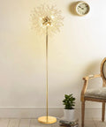 69 Inch Crystal Floor Lamp With K9 Crystals, Modern LED Standing Lamp On Off Foot Switch, Gold Finish Tall Metal Pole Lamp