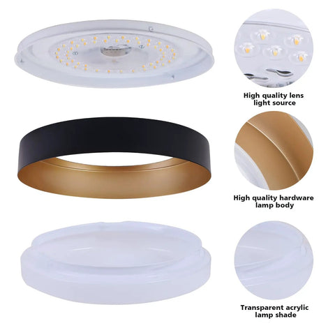 Components of Dope Modern LED Flush Mount Ceiling Light 14 Inch 24W Dimmable Black and Gold Ceiling Lamp With 3 CCT Adjustable