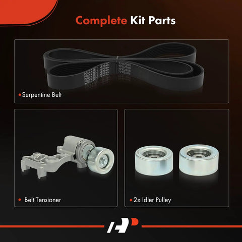 All-In-One Serpentine Belt Drive Kit For Toyota Camry 2007-2011, Sienna 2007-2010, Avalon 2005-2012, Lexus RX350 2007-2009, ES350 2007-2012 3.5L V6 Includes Belt, Tensioner, And Idler Pulleys