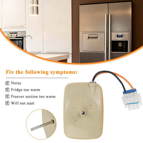 Upgraded WR60X10141 WR60X31522 refrigerator evaporator fan motor for GE Hotpoint fridges with connector and symptoms list