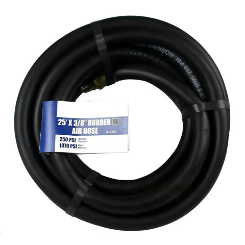 Built Tough 25 Foot Rubber Air Hose For Auto Mechanics And Garage Crews Smooth High Pressure Pneumatic Tubing 3/8 Inch Compressor Line