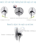 Heavy Duty Industrial Oscillating Tower Fan With Three Speed Big Time Airflow And One Click Auto Swinging Head, showing automatic head tilt.