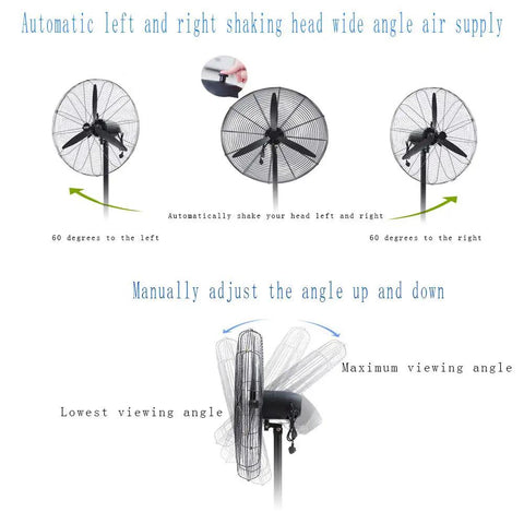 Heavy Duty Industrial Oscillating Tower Fan With Three Speed Big Time Airflow And One Click Auto Swinging Head, showing automatic head tilt.