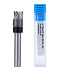 Top Pick Spiral Flush Trim Router Bit 1/4 Shank For Smooth Templates Plus 3/8 Cut Depth And 1/4 Length displayed with protective packaging.