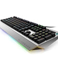 Rig Ready Wired Mechanical Keyboard With Custom RGB Modes Snappy Clicky Switches side angle view with RGB lighting effects