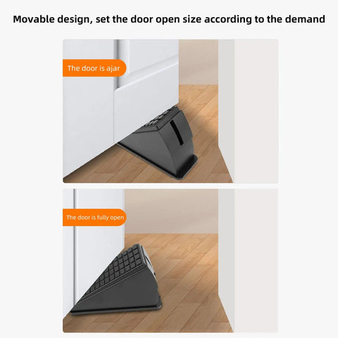 Heavy Duty Door Stopper With Spring Design keeping door ajar and fully open, metal door stop for home or office.
