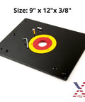 Heavy Duty Phenolic Router Table Insert Plate 9 X 12 Inches Universal Fit with guide pin and snap rings.