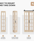 Double 18x84 Inch Bifold French Glass Door Kit With 3.3 Ft Hardware Track Preassembled for Easy Install in Spruce Wood Framing