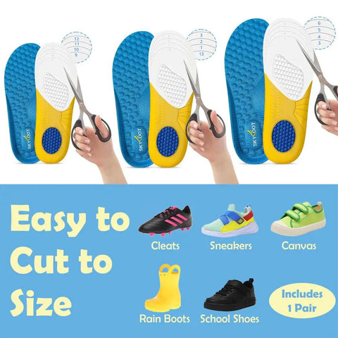 Durable Kids Insoles Replacement For Worn Shoes, Comfy Breathable Cut To Fit Inserts For Sneakers, Sturdy Soles, Blue One Pair