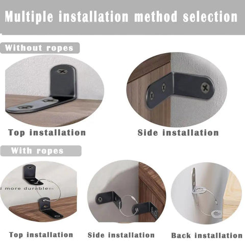 Anti Tip Furniture Anchor Kit For Baby Proofing Dresser And Bookcase, Easy Wall Mount With Two Installation Methods, Safety Straps