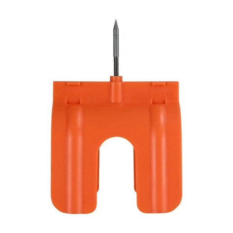 Rock Solid Plasterboard Electrical Box Locator Set in orange plastic with steel probe for precise outlet location in drywall.