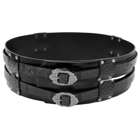 Mens Legit Genuine Leather Viking Belt With Adjustable Corset Lacing And Wide Steampunk Waist Strap For Badass Medieval Cosplay Costumes, detailed view of black PU belt with silver buckle.