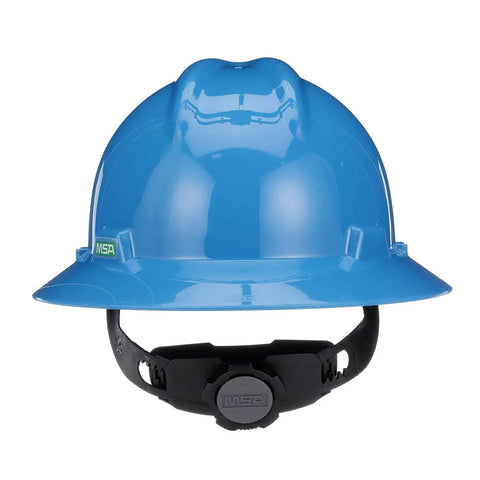 Front view of V-Gard Full-Brim Hard Hat With Fas-Trac III Ratchet Suspension Polyethylene Shell Blue Standard Size