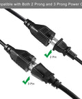 Outdoor 3 Outlet Power Splitter With 90 Degree Flat Plug 1 To 3 Way Outlet Adapter showing compatibility with 2 and 3 prong cords